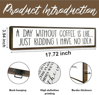 Funny Coffee Decor Sign, Decorative Wooden Signs and Plaques, Country Farmhouse Decor for Home Kitchen, Rustic Coffee Station Decors, Coffees Addict Gift, A Day without Coffees Sign, 17.8x4x1.2 inches