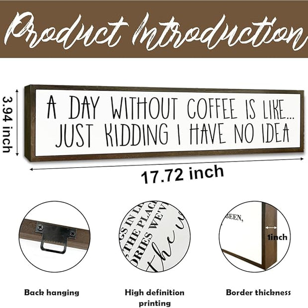 Funny Coffee Decor Sign, Decorative Wooden Signs and Plaques, Country Farmhouse Decor for Home Kitchen, Rustic Coffee Station Decors, Coffees Addict Gift, A Day without Coffees Sign, 17.8x4x1.2 inches