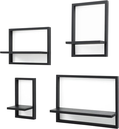 PHOENANCEE Square Floating Shelves,Framed Wall Shelf Decorative Set of 4,Modern Plants Hanging Display Art Decor Storage for Livingroom Bedroom Bathroom Farmhouse,Home Light Wood,Rustic Black
