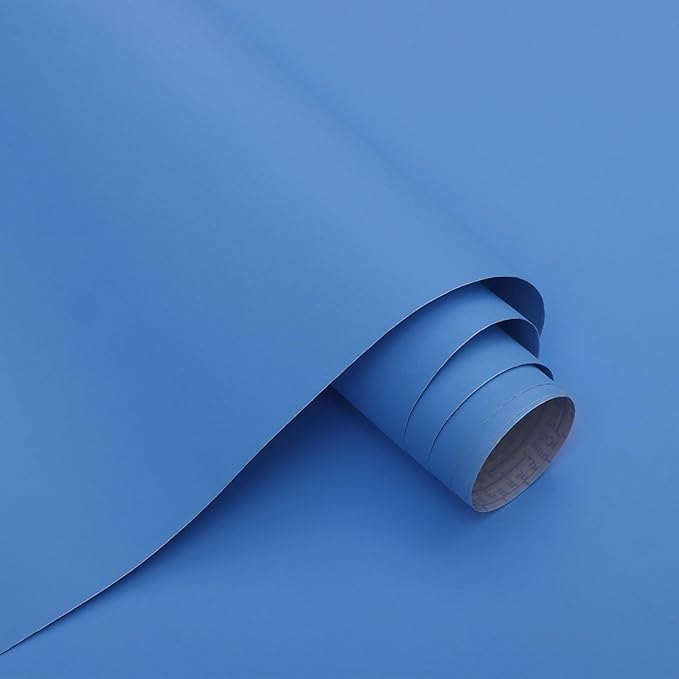 15.7" x 197" Blue Contact Paper Peel and Stick Wallpaper for Bedroom Easy Peel Off Wallpaper Blue for Bathroom Kitchen Wall Paper Renter Friendly Removable Vinyl Self Adhesive Matte