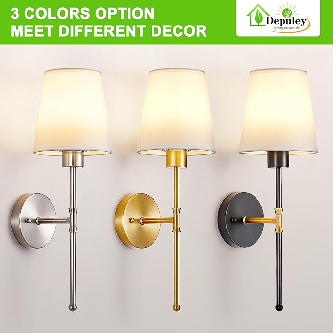 Depuley Battery Operated Wall Sconce: Set of 2 Wireless Wall Lights with Remote for Bedroom - Rechargeable 15 Colors 19.9