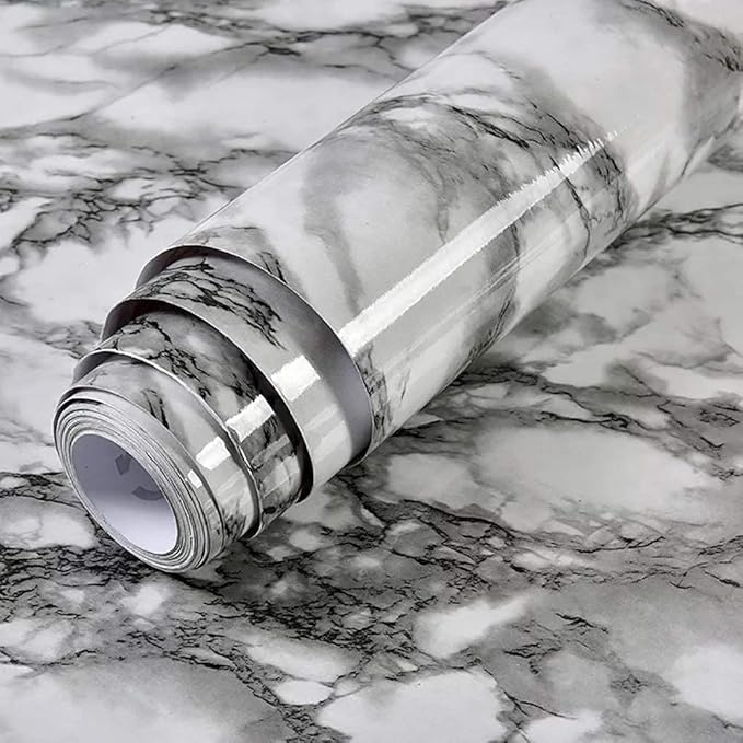 Yancorp White and Black Contact Paper Removable Countertops Black and White Marble Wallpaper Self-Adhesive Peel and Stick Backsplash Vinyl Kitchen(White Black, 11.8"x120")
