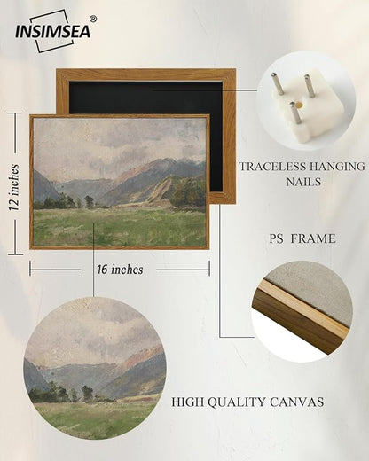 InSimSea Framed Canvas Wall Art Vintage Decor, Retro Landscape Canvas Wall Art, Wild Field Pictures for Bathroom Wall Decor, Wall Decorations for Living Room, Dining Room Decor, 12"x16"