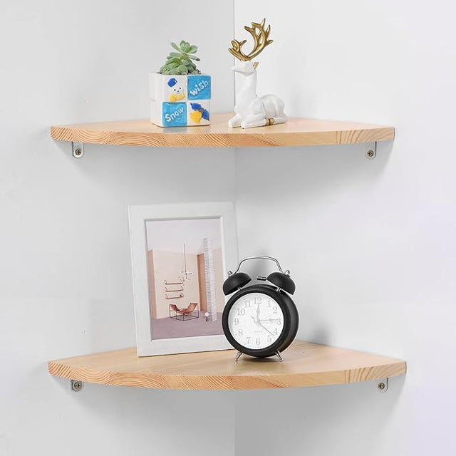 10 inch Corner Shelf, Solid Wood Corner Floating Shelves for Wall, Round End Wall Mounted Floating Shelf for Bedroom, Living Room and Kitchen (Burlywood-10 inch)