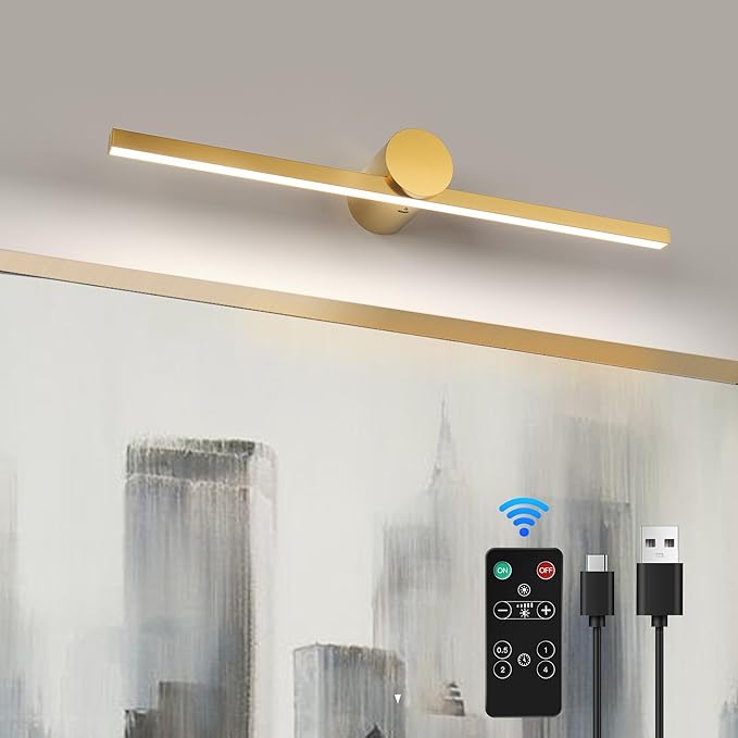 ZitoStory Battery Operated Picture Light for Wall with Remote, Wireless Dimmable Art Lights for Paintings Rechargeable Gallery Light Artwork Lighting for Canvas, Portrait, Gold, 20 Inch