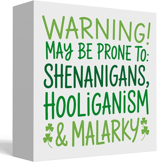 St Patricks Day Decor Funny Shenanigans Decor Rustic Wood Sign Home Tabletop Shelf Desk Decor St Patrick's Day Decorations 5 X 5 Inches