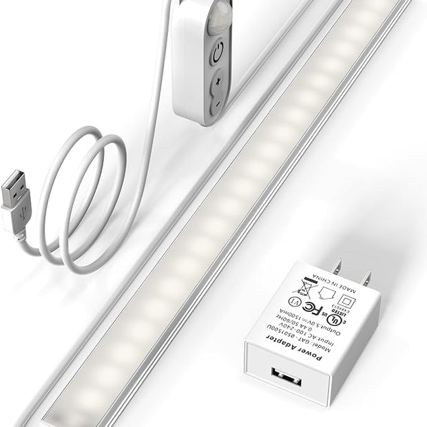 ASOKO Motion Sensor Dimmable Led Under Cabinet Lighting,12 inches Plug in Led Counter Light Bars, Daylight White 4500K Led Light Bar for Kitchen/Closet/Wardrobe/Shelf/Desk/Display Case