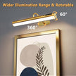 Wireless Rechargeable Picture Light, Battery Operated Art Wall Sconce with Remote Control, Magnetic Dimmable LED Picture Frame Lighting for Paintings Mirror Portrait Gallery Dart Board Indoor - Brass