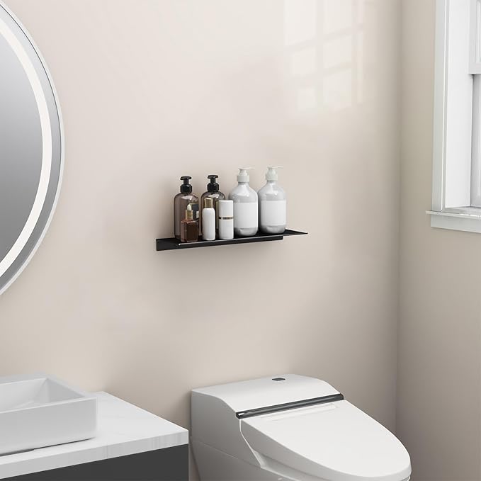 Danpoo Metal Wall Shelf, Black Floating Shelf, Small Bathroom Shelf, 16" Display Shelves for Wall Storage