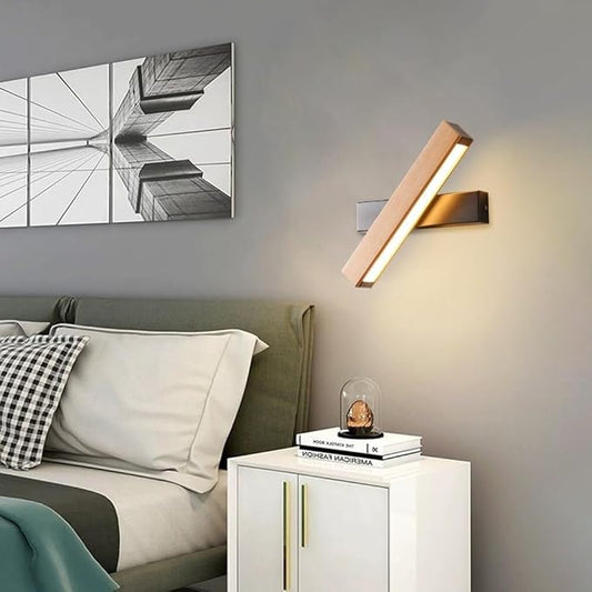 Modern Indoor LED Wall Sconce Wooden Minimalist Interior Small Wall Lights 1 Pack Hardwired 360° Rotatable Wall Mount Light for Living Room Bedroom Hallway Corridor(White light,Large)