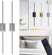 Battery Operated Wireless Wall Sconce - Modern Rechargeable Led Sconces in Black Gold Silver - Bedroom Decor Stick On Lights Set of 2 - Long Indoor Living Room Bathroom Remote Wall Light