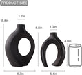 Snuggle Hollow Modern Ceramic Vase Set of 2, Mid Century Nordic Aesthetic Decorative Vase Decorative Vases for Home Table Decor (Matte Black W 6.3