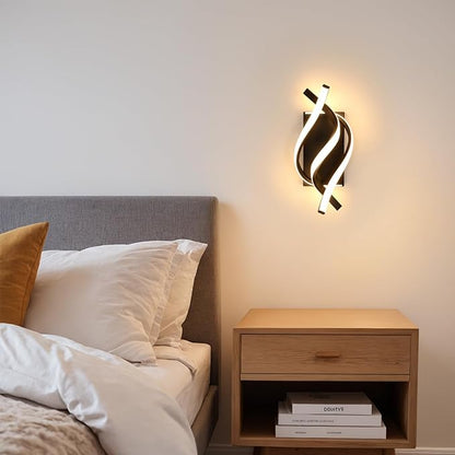 DELIPOP Wall Sconces, Spiral Modern LED Wall Sconce Lighting, 21W 3000K Warm Light Indoor Wall Light Fixtures, Acrylic LED Wall Lamp for Bedroom Bathroom Living Room Hallway Balcony (Black)