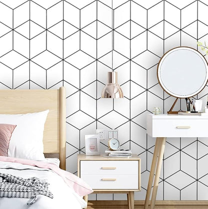 Removable Wallpaper White and Black Contact Paper for Cabinets Stripe Peel and Stick Wallpaper Self Adhesive Contact Paper for Wall Covering Vinyl Rolls 118"x17.3"