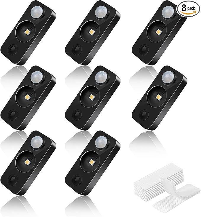LED Motion Sensor Puck Lights, Rechargeable Cabinet Lights, Stick on Wireless LED Night Light for Closet, Drawer, Shelf, Under Cabinet, Warm White 8Pack, USB Charging Cord Included