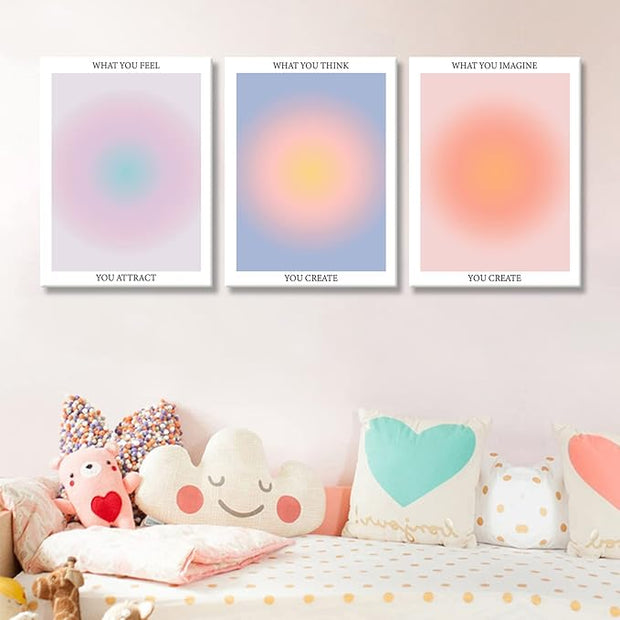 Framed 3Pcs Abstract Wall Art Poster Room Aesthetics Spiritual Spiritual Gradual Affirmation Canvas Wall Decoration Positive Energy Inspirational Wall Art Bathroom Living Room Apartment 12x16Inch
