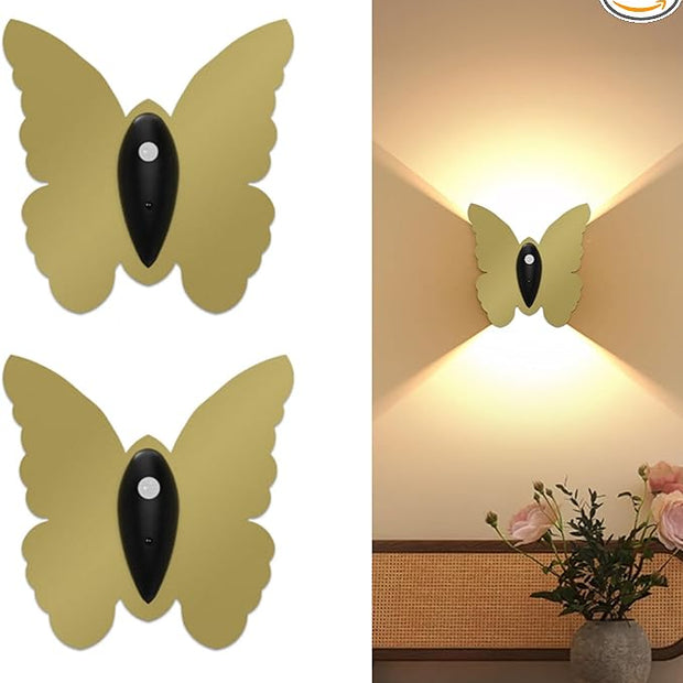 Magnetic Motion Sensor Wall Light: 5000mAh Rechargeable Battery Powered Wall Sconce Set of 2 with Remote, 3 Colors Wireless Wall Lamp LED Up and Down Wall Sconce for Hallway Stairway Bedroom, Gold