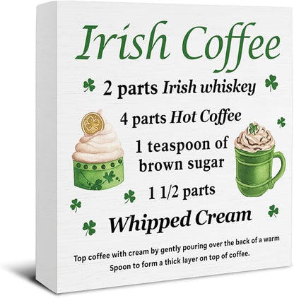 St Patricks Day Decor - Irish Gifts - St. Patrick's Day Decorations Coffee Bar Wooden Sign Home Kitchen Coffee Bar Desk Table Shelf Decor - 5 x 5 Inches