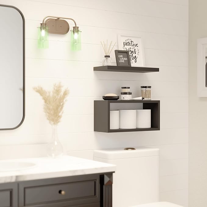 RICHER HOUSE Floating Shelves Bathroom, Black Floating Shelves for Wall, Above Toilet Bathroom Shelves, Wall Mounted Hanging Shelves for Bedroom, Kitchen, Living Room Decor - Black