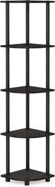 Furinno TURN-N-TUBE Corner Shelf, 5-Tier Corner Bookshelf, Open Storage Shelves, for Organization and Storage, Living Room, Home Office, Garage, Bedroom, Espresso