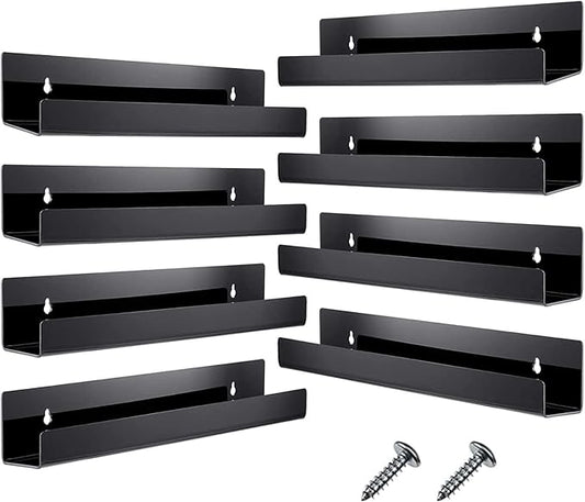 Blulu 8 Packs 14 Inch Acrylic Floating Shelf Wall Mounted Invisible Acrylic Shelf Ledge Floating Bookshelf for Living Room Office Bedroom Bathroom Kitchen Decoration Space Save (Black)