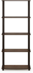 Furinno TURN-S-TUBE Book Shelf, 5-Tier Toolless Storage Shelves with Square Tubes, Shelving Unit for Organization and Storage for Living Room, Home Office, Walnut