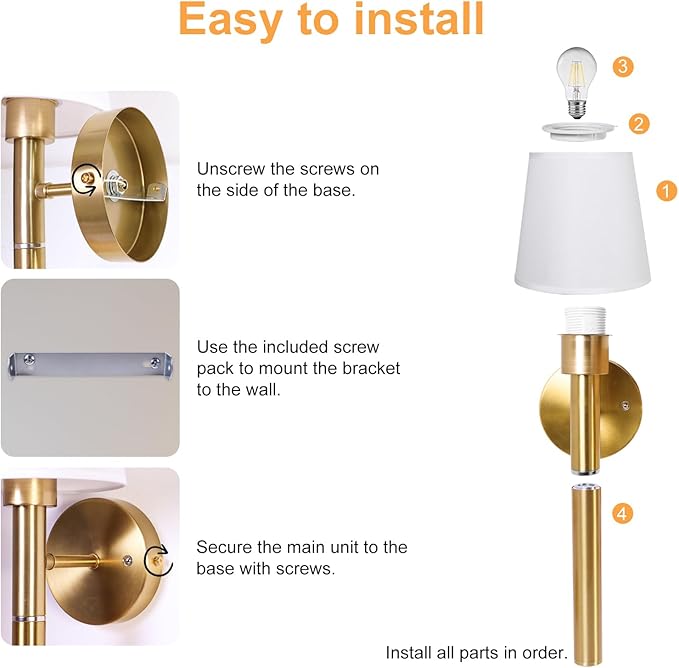 Battery Operated Wall Sconce Set of Two, 5200mAh Magnetic-Handle Rechargeable Sconces Wall Decor with Remote, Gold Wireless Wall Lights Lamp for Bedroom Living Room Home Decor(1 Spare Bulb)