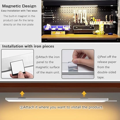 15.8in Under Cabinet Lights, 84 LED/12W Super Bright, Dimmable with Memory Function, 3‑Color Temperature, Ultra‑Slim Magnetic Under Counter Lighting for Kitchen, Cabinet & Shelf (2)