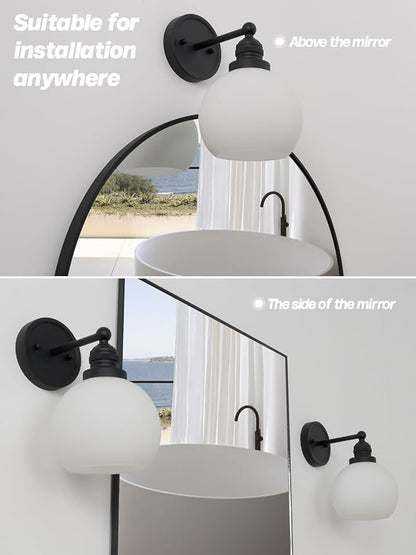 Wall Sconce Black Bathroom Light Fixtures with Milk Glass Modern Vanity Lights Vintage Sconces Wall Lighting for Living Room Bedroom Hallway Stairway E26 Hardwire