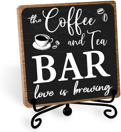 Toerifer Coffee Bar Decor, Funny Coffee Sign, Wooden Table Display, 5x5 Inches, Black, Rustic