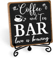 Toerifer Coffee Bar Decor, Funny Coffee Sign, Wooden Table Display, 5x5 Inches, Black, Rustic