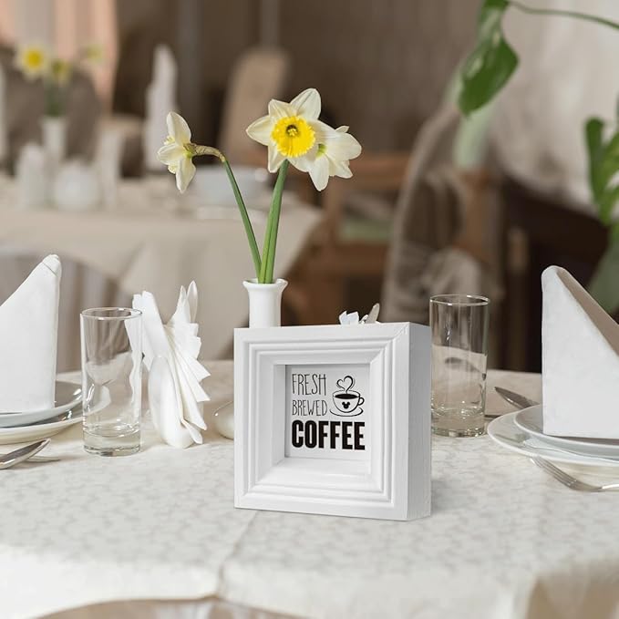 SDJYUSDF Coffee Decor Art, Fresh Brewed Coffee Sign, Mini Wooden Box Sign, Rustic Tabletop Decors, Shelf Decoration, Cafe Decors, Modern Farmhouse Home Decor for Kitchen Bar, Coffees Lover Decoration