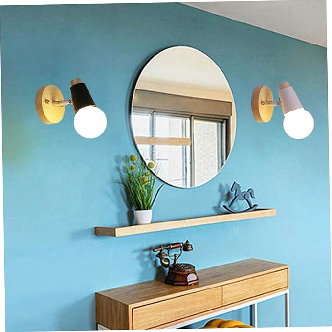 Uonlytech Minimalist Modern Wall Sconce with Solid Wood Base Socket White Finish Loft Lighting Decor for Bedroom Living Porch Bathroom Space Saving Mounted Decorative Lamp