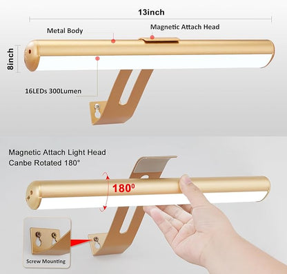 Picture Light, Battery Operated Picture Light with Remote, Rechargeable Picture Frame Light, 32 LED, 16 Color Changing, Art Light for Paintings for Display, Picture-Gold
