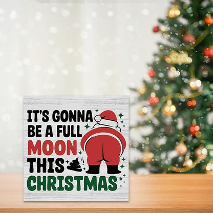 Funny Christmas Bathroom Decor Bathroom Desk Accessories Christmas Decorations Indoor Wooden Box for Toilet Shelves Santa It's Gonna Be A Full Moon This Xmas Signs 5 X 5 Inch