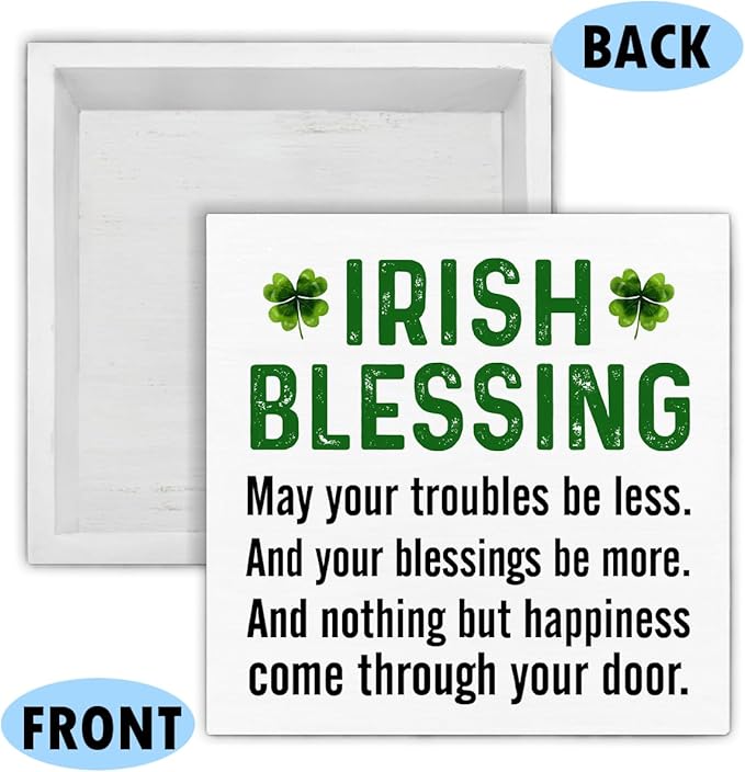 St. Patrick's Day Decor - St Patricks Day Decorations - Irish Blessing Wood Sign Home Living Room Office Bedroom Kitchen Desk Tabletop Shelf Table Decor