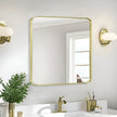 Wall Mount Mirror for Bathroom, Brushed Gold Metal Framed Rounded Corner Square Rectangular Vanity Mirror (30