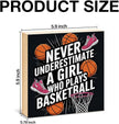 Basketball Home Decor - Gift for Girl Basketball Lover - Double-sided Wood Box Sign for Home Kitchen Farmhouse Office Tiered Tray Desk Shelf Decor