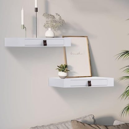 Furniture Shelves Floating Shelf with Drawer, 16", White