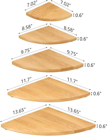 Oak Corner Shelf 9 inches Natural Wood Floating Corner Shelves Round End Wall Mounted Display Shelf Corner Plant Stand for Bathroom Kitchen Bedroom Livingroom Floating Shelves