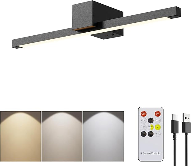 Picture Lights for Wall,Battery Operated Art Light,16in Gallery Light for Paintings,3CCT Dimmable,Metal Finish Recharging Battery Wall Light with Remote for Living Room Gallery(Black)