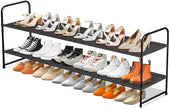 SLEEPING LAMB Long 2-Tier Shoe Organizer for Closet, Stackable Wide Shoe Rack Holds 18-Pairs Low Shoe Shelf Storage for Bedroom, Floor, Entryway(Black)
