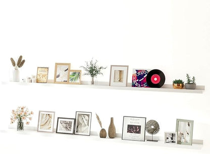 White Floating Shelves for Wall Decor, Long Wall Mounted Storage Shelf for Bedroom, Living Room, Bathroom, Kitchen, Nursery, Display Picture Ledge Shelf with Lip Set of 2-71 Inches, White