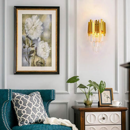 FRIXCHUR Gold Crystal Wall Light 3 Tiers Crystal Wall Sconce Lighting Led Wall Lamp Modern Wall Light Bedside Crystal Wall Lamp for Bedroom Bathroom Living Room Hallway Staircase 2X E12