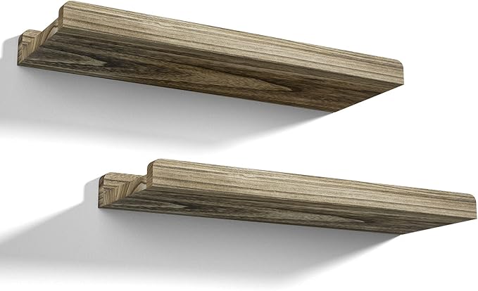 Love-KANKEI Floating Shelves Wall Mounted Set of 2,17 Inch Rustic Wood Wall Shelves for Storage, Bedroom Living Room Bathroom Kitchen Office and More Carbonized Black