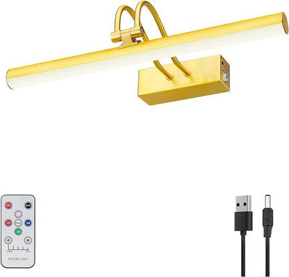 Picture Light,Picture Lights for Wall Cordless,13" Picture Lights with Timer and Dimmable,Battery Wall Lights for Display Gallery Painting Art Frame Portrait-Plated Gold
