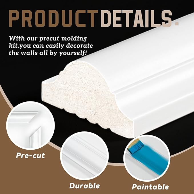 Peel and Stick Wall Molding Kit, Accent Wall Panels for Interior Wall Decor with Double-Sided Tape, 3 Set Pre-Cut PS Wainscoting Panels (54 * 24 in)