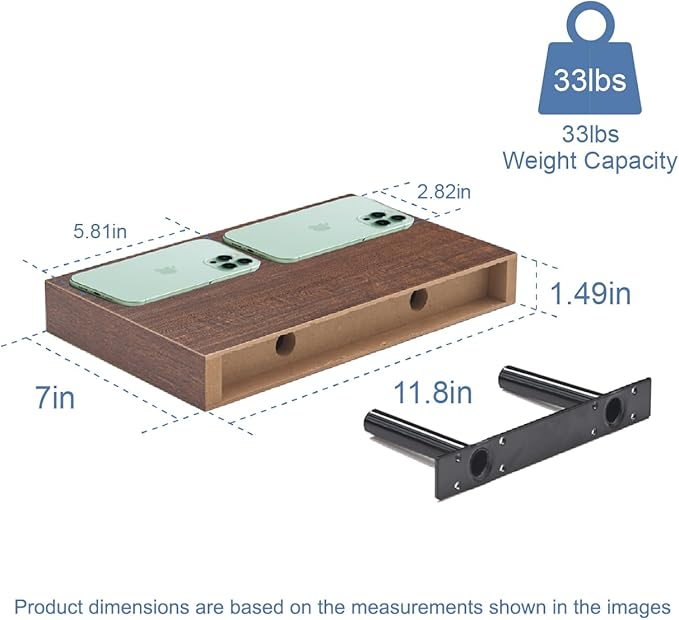 Floating Shelves for Wall, Bathroom Shelves Over Toilet, Wall Shelves & Book Shelf, Hanging Shelf, Modern Wooden Wall-Mounted Small Floating Shelves, 12x7x1.5 in (Walnut-Like, Set of 2)