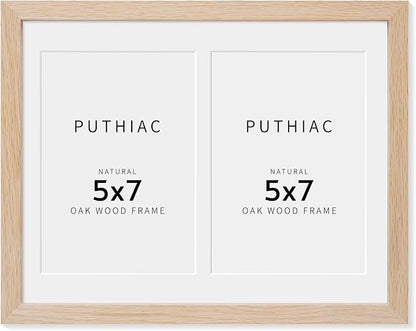 puthiac 8.5x11 Solid Oak Wood Picture Frame, Fits 2Pcs 5x7 with Mat or 8.5x11 Without Mat, Wall or Tabletop Display with Stand, Vertical or Horizontal, Plexi Front, 1 Pack, Natural Oak