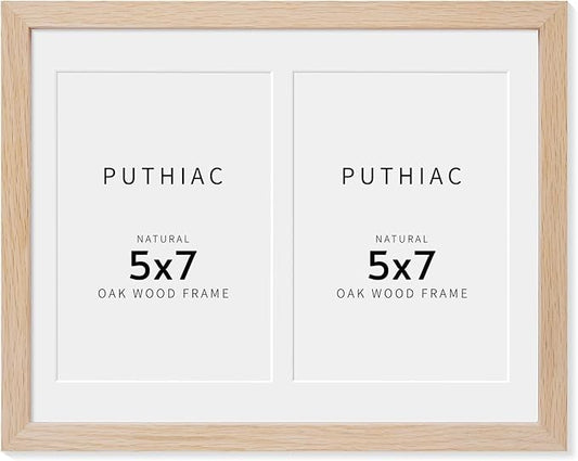 puthiac 8.5x11 Solid Oak Wood Picture Frame, Fits 2Pcs 5x7 with Mat or 8.5x11 Without Mat, Wall or Tabletop Display with Stand, Vertical or Horizontal, Plexi Front, 1 Pack, Natural Oak